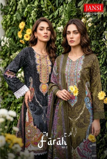 JANSI FARAH VOL 2 WHOLESALE READYMADE SOFT COTTON PRINTED CASUAL WEAR 3 PCS SUITS ONLINE