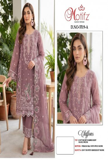 MOTIFZ D.NO 5519 WHOLESALE CHIFFON PAKISTANI ATTRACTIVE UNSTITCH SALWAR SUITS EXPORTER