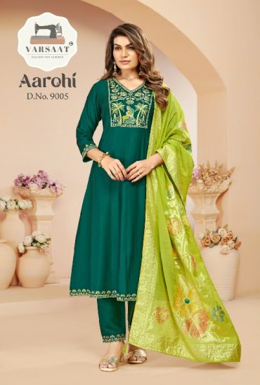VARSAAT AAROHI WHOLESALE READYMADE ROMAN BEAUTIFUL ANARKALI 3 PCS COMBO SET SUITS EXPORTER