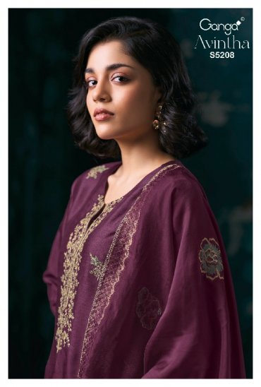 GANGA AVINTHA S5208 WHOLESALE PURE BEMBERG RUSSIAN SILK SOLID COLOR UNSTITCH SALWAR SUITS EXPORTER