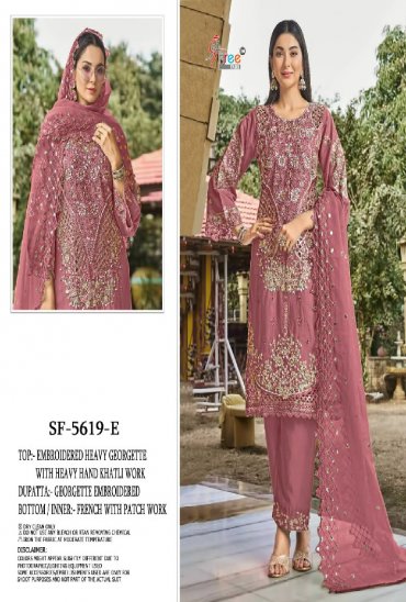 SHREE FABS D.NO 5619E TO 5619H WHOLESALE CHIFFON PAKISTANI HIT DESIGN UNSTITCH SALWAR SUITS SUPPLIER