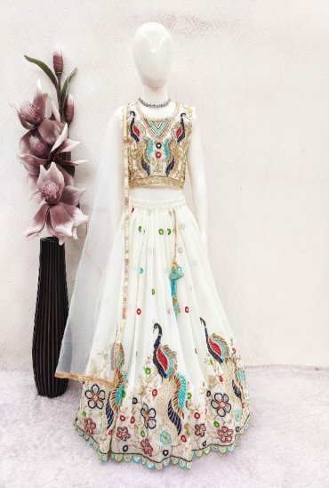TEXTILEDEAL PRESENT READYMADE GEORGETTE NEW PEACOCK DESIGN LEHENGA CHOLI FOR KIDS ONLINE