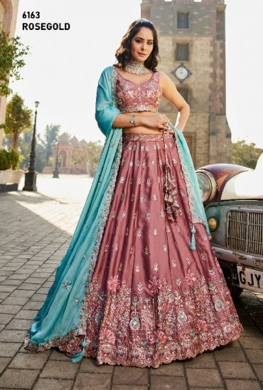 PF SERIES D.NO 6163 WHOLESALE PURE GEORGETTE HEAVY WORK FULL FLARED OCCASION WEAR LEHENGA CHOLI FOR EXPORT