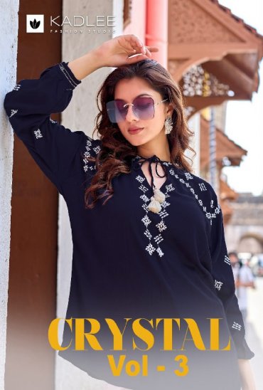 KADLEE CRYSTAL VOL 3 WHOLESALE READYMADE RAYON WRINKLE ELEGANCE SHORT TOPS FOR WOMEN EXPORTER