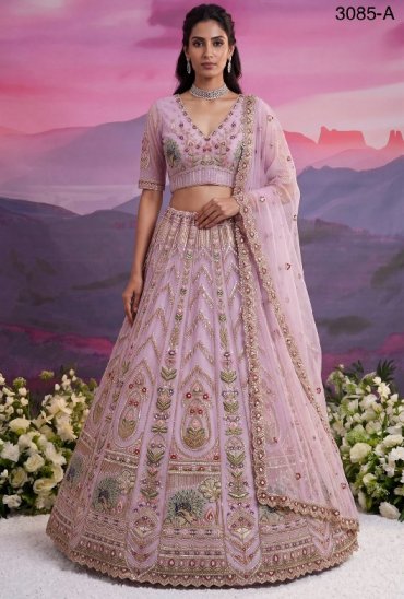 TEXTILEDEAL D.NO 3085 WHOLESALE PREMIUM NET PEACOCK PATTERN DESIGNER INDIAN WEDDING LEHENGA CHOLI FOR EXPORT