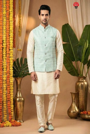 TEXTILEDEAL MANYAVAR NX WHOLESALE READYMADE SILK FESTIVE WEAR KOTI KURTA WITH PANT FOR MEN ONLINE