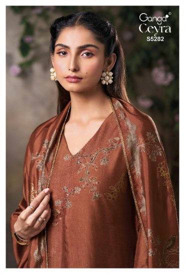 GANGA CEYRA S5282 WHOLESALE PURE BEMBERG RUSSIAN SILK UNSTITCH SALWAR SUITS EXPORTER