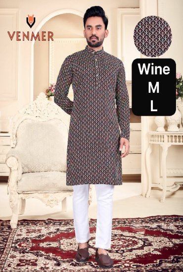 VENMER LAUNCH READYMADE COTTON SILK MULTI COLOR THREAD WORK KURTA PYJAMA FOR MEN ONLINE