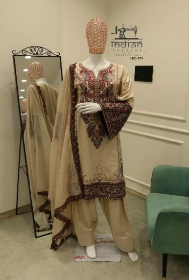 INDIAN CULTURE D.NO LRC-274 WHOLESALE READYMADE COTTON SLUB BEAUTIFUL PAKISTANI 3 PCS SUITS FOR EXPORT