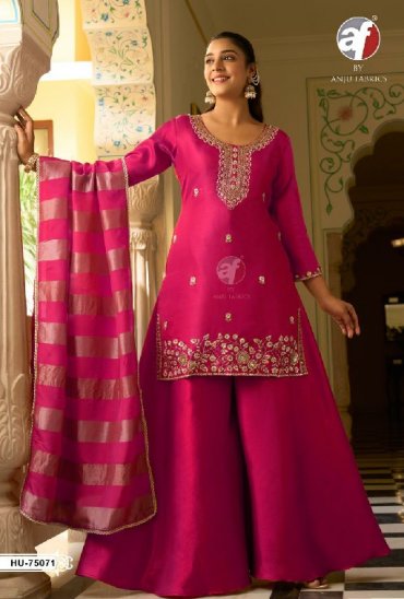 ANJU FAB D.NO HU 75070-75071-75073 WHOLESALE READYMADE HO SHIMMER DESIGNER WEAR 3 PCS COMBO SET SUITS SUPPLIER