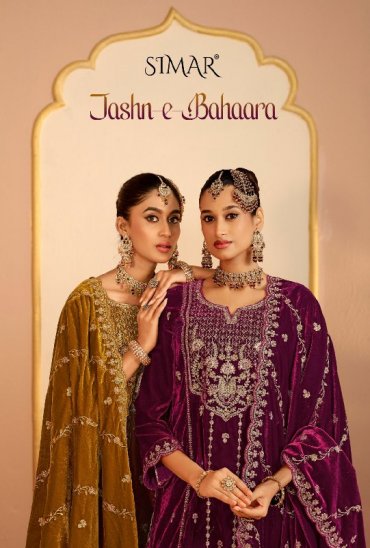 GLOSSY SIMAR JASHN-E-BAHAARA WHOLESALE VELVET WINTER COLLECTION UNSTITCH SALWAR SUITS EXPORTER