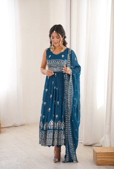 SP SERIES D.NO SP-91 WHOLESALE READYMADE HEAVY FAUX GEORGETTE PARTY WEAR ANARKALI STYLE 3 PCS SUITS SUPPLIER