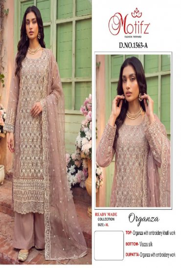MOTIFZ D.NO 1563 WHOLESALE READYMADE ORGANZA ATTRACTIVE 3 PCS SUITS EXPORTER