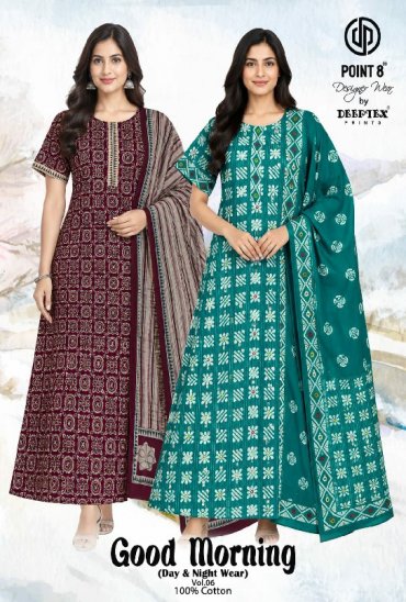 DEEPTEX POINT 8 GOOD MORNING VOL 6 WHOLESALE READYMADE COTTON PRINTED BEST NIGHTY WITH DUPATTA FOR EXPORT