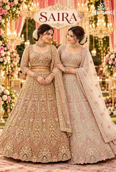 MRUDANGI SAIRA WHOLESALE READYMADE PREMIUM NET FULL HEAVY LOOK BEADS WORK STYLISH LEHENGA CHOLI EXPORTER