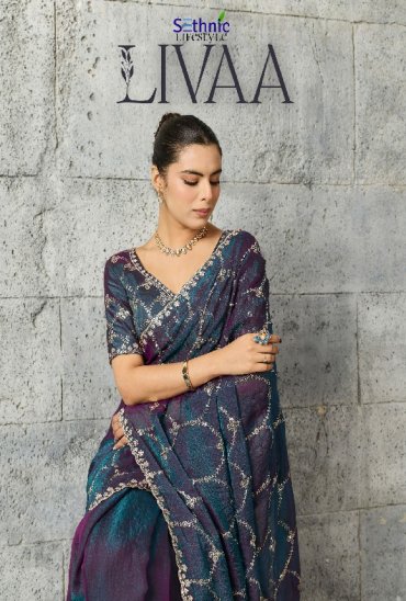 SETHNIC LIFESTYLE LIVAA WHOLESALE MOSS CHIFFON GLAMOURS STYLE SAREES FOR WOMEN ONLINE