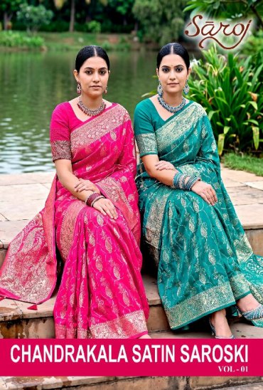 SAROJ CHANDRAKALA SATIN SAROSKI VOL 1 WHOLESALE SATIN SILK FESTIVE WEAR INDIAN SAREES FOR WOMEN ONLINE