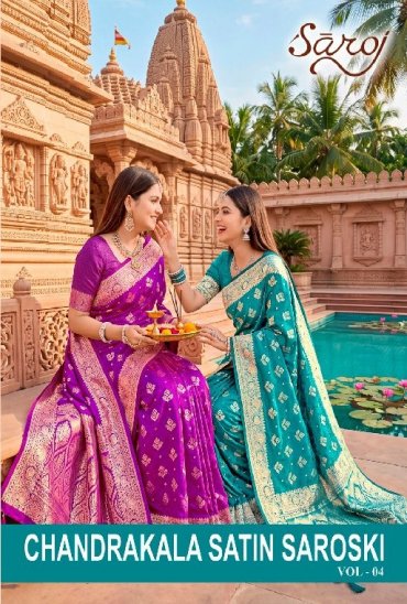 SAROJ CHANDRAKALA SATIN SAROSKI VOL 4 WHOLESALE SATIN SILK ETHNIC WEAR INDIAN SAREES FOR WOMEN ONLINE
