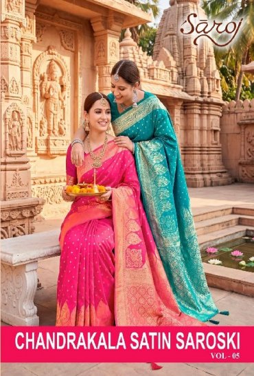 SAROJ CHANDRAKALA SATIN SAROSKI VOL 5 WHOLESALE SATIN SILK ATTRACTIVE INDIAN SAREES FOR WOMEN EXPORTER