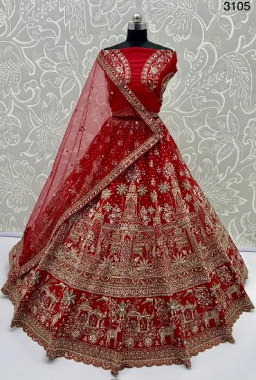 TEXTILEDEAL D.NO 3105 WHOLESALE GADHWAL SILK FANTASTIC RED BRIDAL LEHENGA CHOLI FOR EXPORT