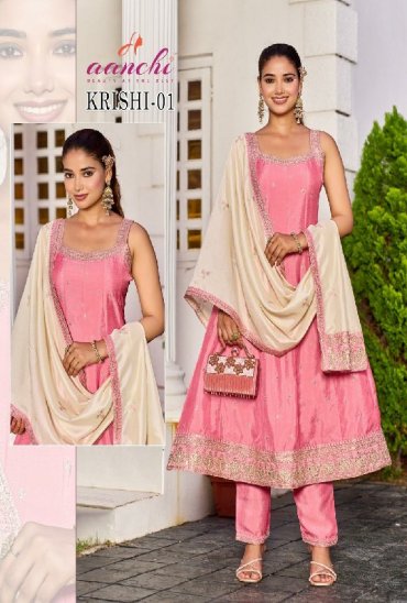 AANCHI KRISHI WHOLESALE READYMADE VICHITRA SILK SPEGHETTI STYLE 3 PCS COMBO SET SUITS EXPORTER