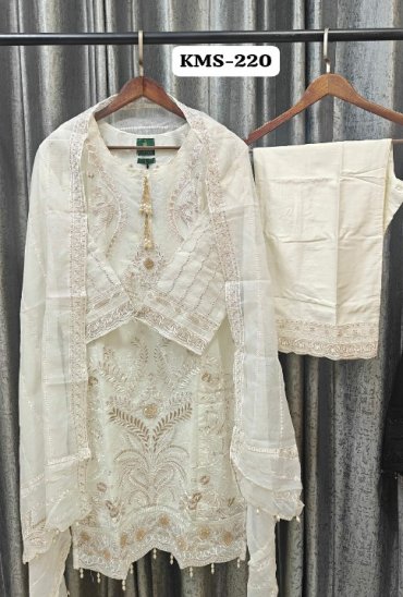 TEXTILEDEAL D.NO KMS-220 WHOLESALE READYMADE COTTON SILK AMAZING PAKISTANI 3 PCS SUITS EXPORER
