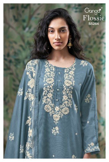 GANGA FLOSIE S5264 WHOLESALE PURE WOOL PASHMINA WINTER CLASSY LOOK UNSTITCH SALWAR SUITS EXPORTER