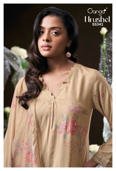 GANGA HRUSHEL S5343 WHOLESALE PURE WOOL PASHMINA WINTER FANCY DESIGN UNSTITCH SALWAR SUITS SUPPLIER