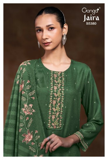 GANGA JAIRA S5380 WHOLESALE PURE WOOL PASHMINA WINTER WEAR UNSTITCH SALWAR SUITS SUPPLIER