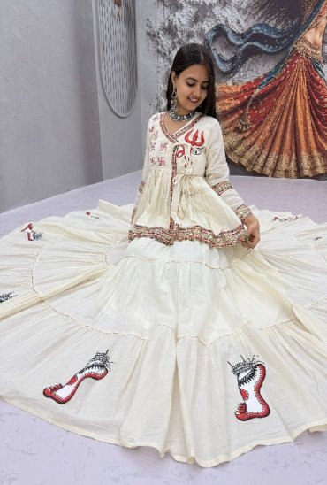 PRISHA CREATION D.NO PC-605 WHOLESALE READYMADE COTTON NAVRATRI SPECIAL KEDIYA STYLE LEHENGA CHOLI FOR EXPORT