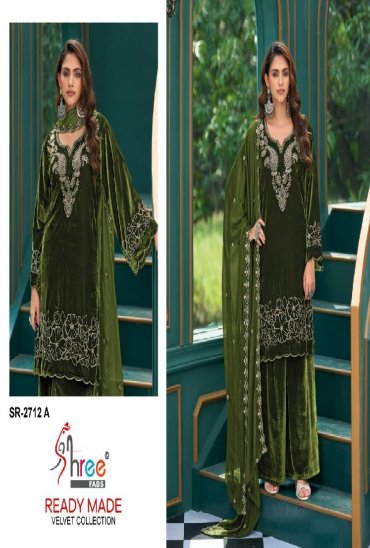 SHREE FABS R-2712 WHOLESALE READYMADE WINTER VELVET BEATS WORK PAKISTANI 3 PCS SUITS FOR EXPORT