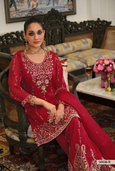 TEXTILEDEAL D.NO 50036 WHOLESALE READYMADE CHINON WITH WORK BIG SIZE FESTIVE WEAR 3 PCS SUITS SUPPLIER