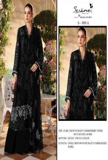 SERINE D.NO 989 WHOLESALE PURE CHIFFON SILK PAKISTANI HIT DESIGN UNSTITCH SALWAR SUITS EXPORTER