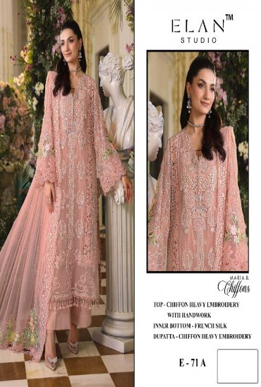 ELAN STUDIO D.NO E-71 WHOLESALE CHIFFON HEAVY WORK PAKISTANI UNSTITCH SALWAR KAMEEZ FOR EXPORT