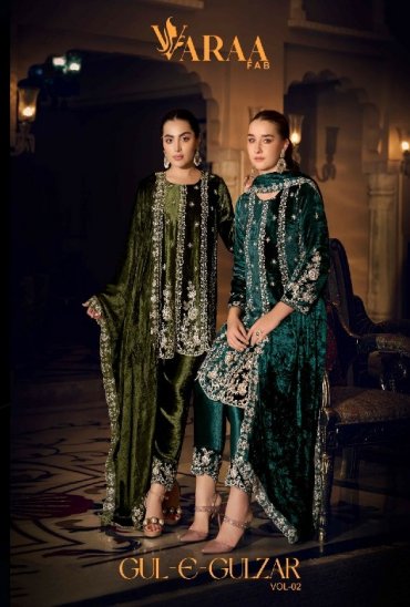 VARAA FAB GUL-E-GULZAR VOL 2 WHOLESALE VISCOSE VELVET WINTER AMAZING DESIGN UNSTITCH SALWAR SUITS EXPORTER