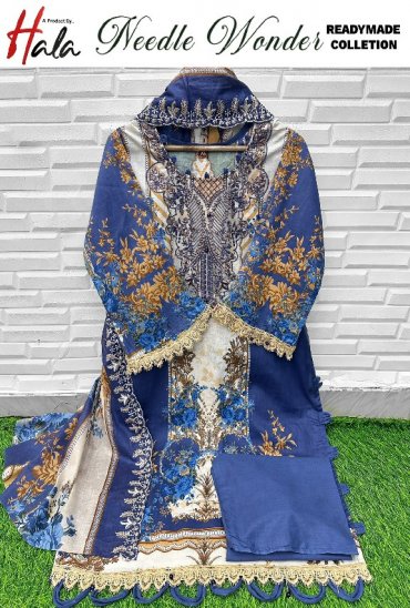 HALA NEEDLE WONDER WHOLESALE LAWN COTTON BEAUTIFUL EMBROIDERED FULL STITCHED 3 PCS SUITS EXPORTER