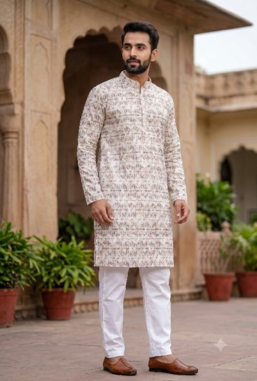 VENMER PRESENT READYMADE POLY RAYON ELEGANT PRINTED DESIGN KURTA PYJAMA FOR MEN ONLINE