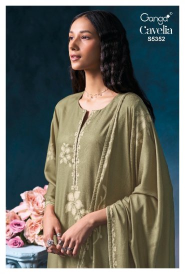 GANGA CAVELIA S5352 WHOLESALE PURE WOOL PASHMINA WINTER WEAR UNSTITCH SALWAR SUITS EXPORTER