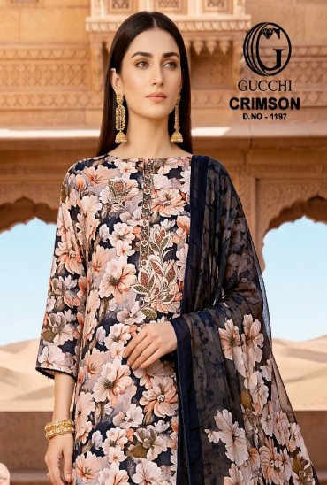 GUCCHI CRIMSON D.NO 1197 WHOLESALE VISCOSE PASHMINA WINTER COLLECTION UNSTITCH SALWAR SUITS FOR EXPORT