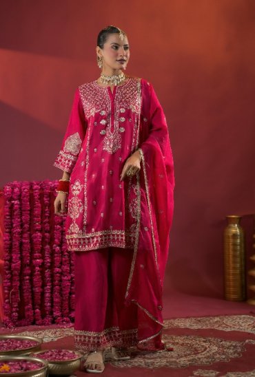 AFSANA TAJPOSH WHOLESALE READYMADE RUSSIAN DYED FESTIVE WEAR 3 PCS COMBO SET SUITS EXPORTER