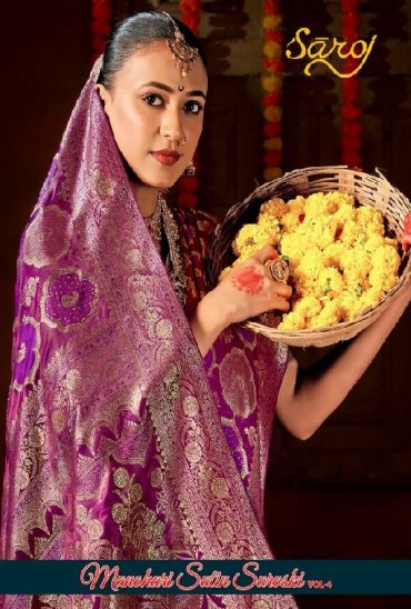 SAROJ MANOHARI SATIN SAROSKI VOL 4 WHOLESALE PURE SATIN SILK OCCASION WEAR INDIAN SAREES FOR WOMEN SUPPLIER