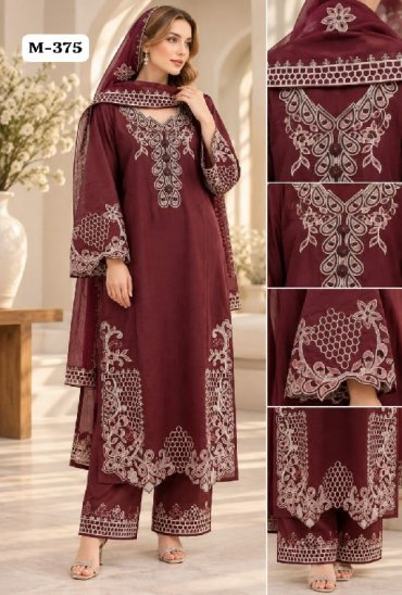 TEXTILEDEAL D.NO M-375 WHOLESALE READYMADE SHISHA SILK BEAUTIFUL 3 PCS COMBO SET SUITS SUPPLIER