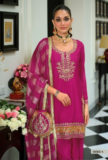 TEXTILEDEAL D.NO 50362-A WHOLESALE READYMADE CHINON BEATS WORK FESTIVE WEAR 3 PCS SUITS EXPORTER