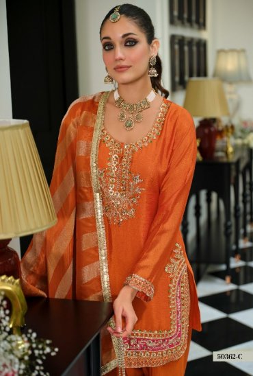 TEXTILEDEAL D.NO 50362-C WHOLESALE READYMADE CHINON BEATS WORK ETHNIC WEAR 3 PCS SUITS FOR EXPORT
