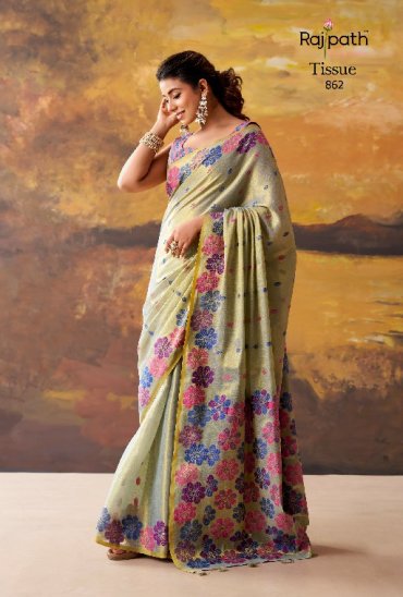 RAJPATH BLOSSOM WHOLESALE TISSUE ELEGANCE INDIAN SAREES FOR WOMEN ONLINE