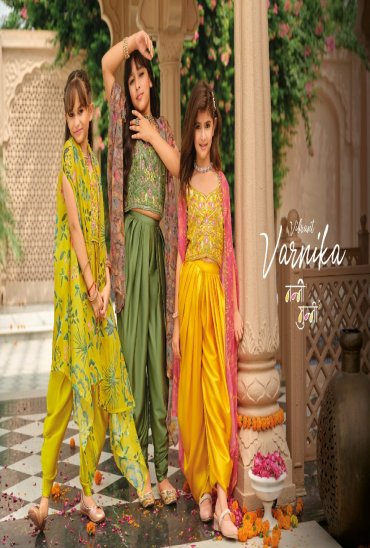 NANNI MUNNI VARNIKA WHOLESALE READYMADE HEAVY SATIN SILK INDO WESTERN DRESS FOR KIDS ONLINE