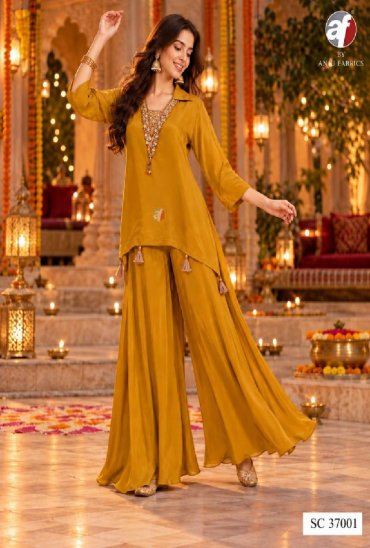 ANJU FAB D.NO SC 37000 TO 37002 WHOLESALE READYMADE NATURAL CREPE DESIGNER COMBO CORD SET FOR EXPORT