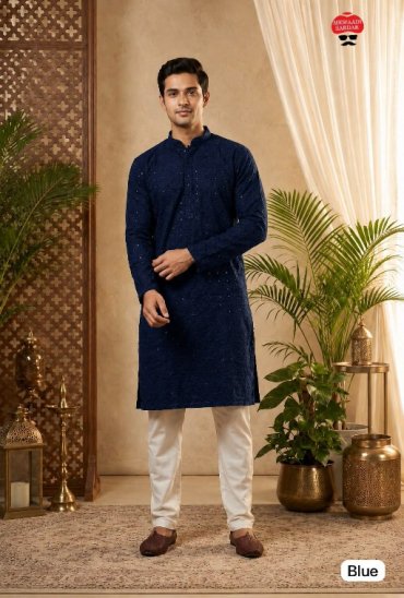 TEXTILEDEAL MANYAVAR CHIKANKARI 2.0 WHOLESALE READYMADE RAYON CHIKAN SHIFFLI WORK LONG KURTA PYJAMA FOR MEN ONLINE