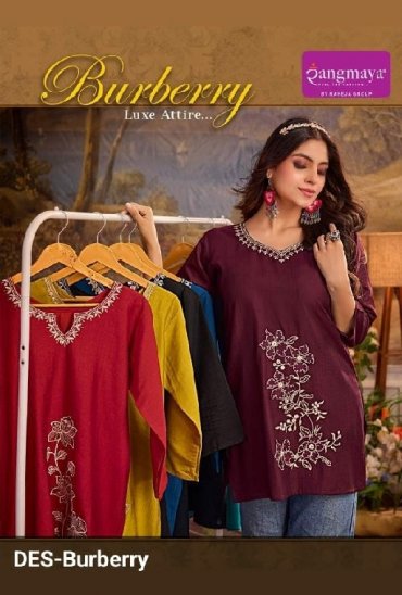 RANGMAYA BURBERRY WHOLESALE READYMADE COTTON WITH WORK STYLISH LOOK SHORT TOPS FOR EXPORT