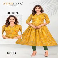 Starlink Shree Wholesale Tissue With Jari Mirror Work Neck Pattern Kurtis Combo
